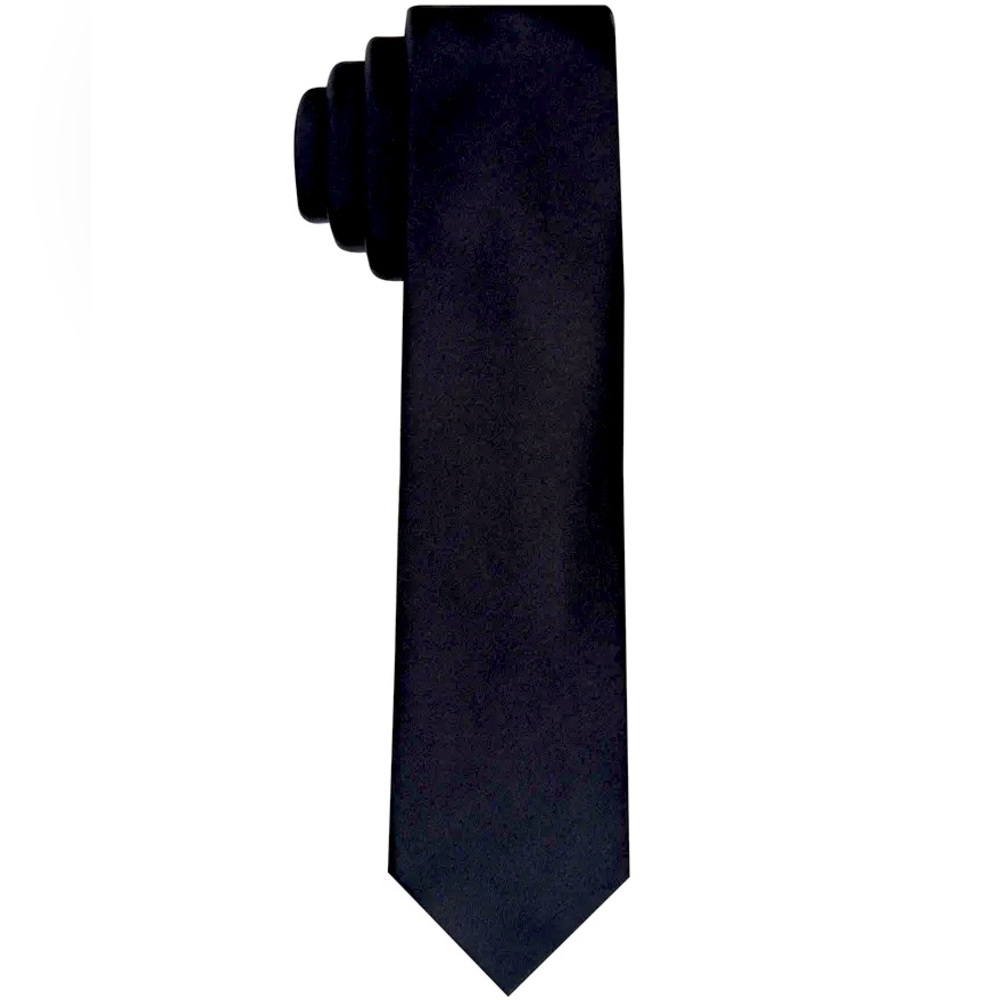Perry Ellis Portfolio Sateen Slim Neck Tie Mens Black with Tie Bar
